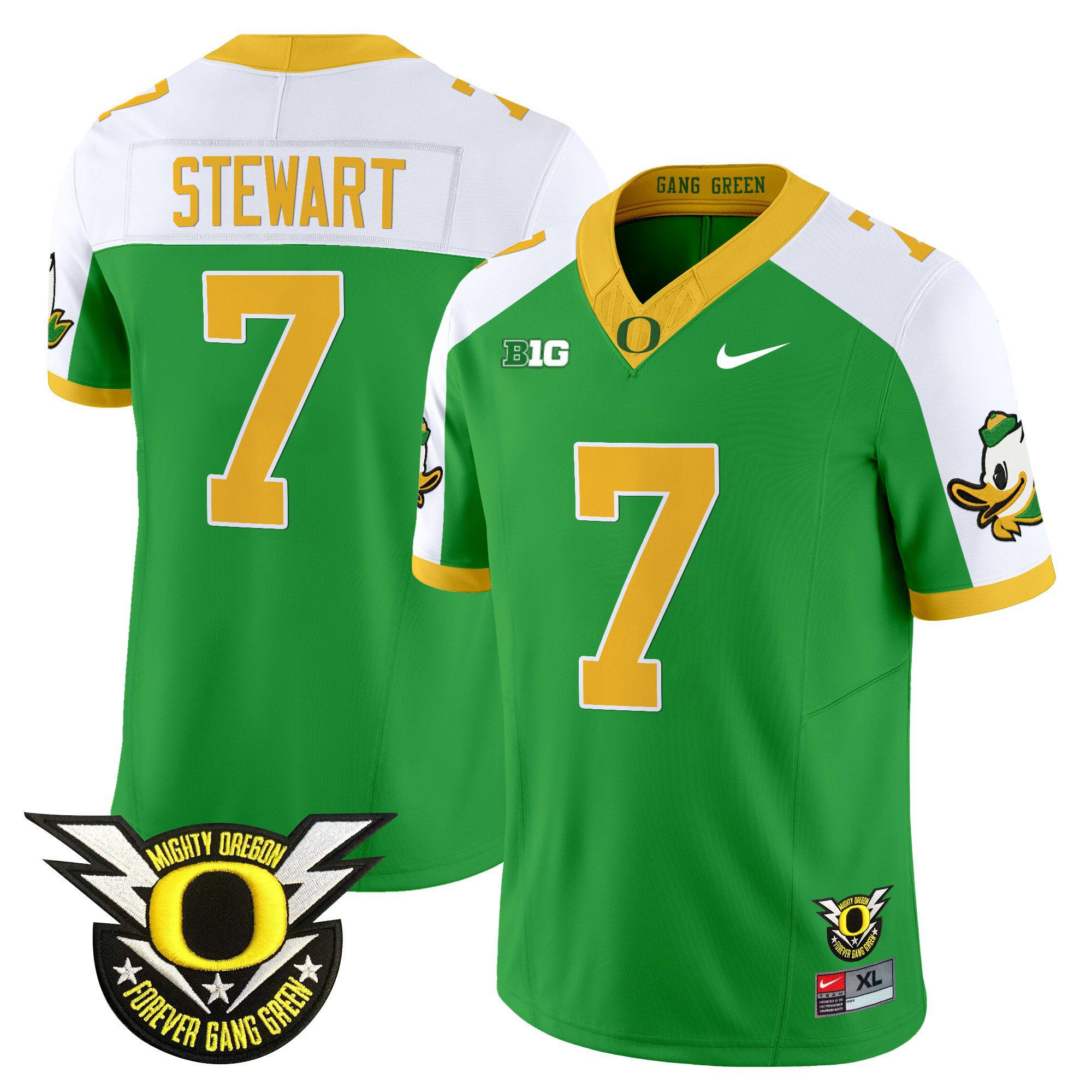 Men Oregon Ducks #7 Stewart Green 2024 Nike Forever Gang Green & BIG Patch Vapor Limited NCAA Jersey style 1